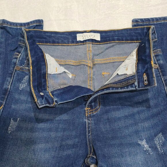 Nature Denim ✦ Distressed Skinny Jeans ✦ Mid-Rise Dark Wash Ripped Details Sz 25 - Picture 6 of 14